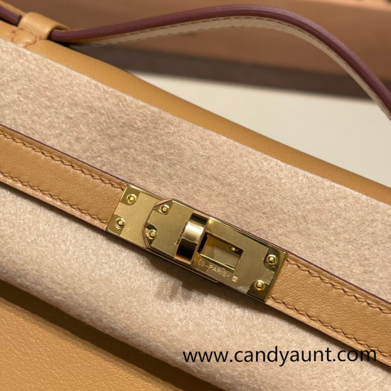 Hermes Kelly pochette swift 0M/Chai Gold Hardware Pochette--037 Hermes Kelly pochette swift 0M/Chai Gold Hardware Pochette--037