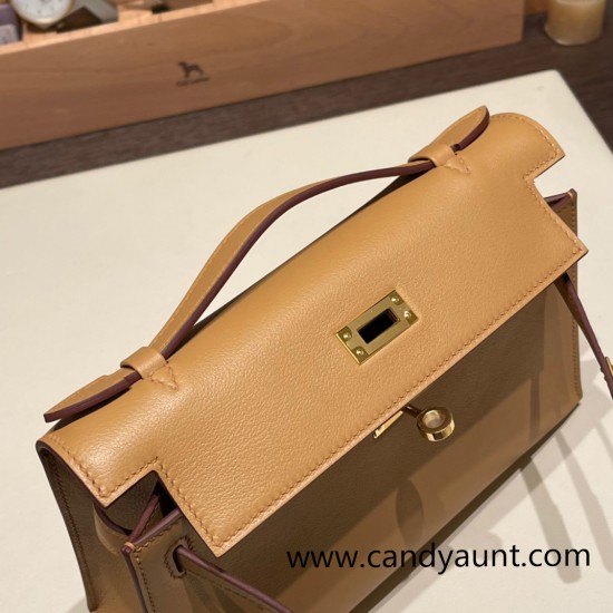 Hermes Kelly pochette swift 0M/Chai Gold Hardware Pochette--037 Hermes Kelly pochette swift 0M/Chai Gold Hardware Pochette--037