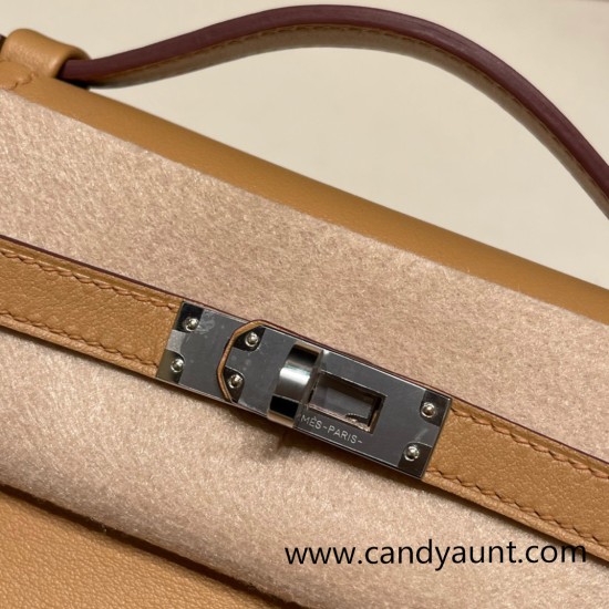 Hermes Kelly pochette swift 0M/Chai Silver Hardware Pochette--038 Hermes Kelly pochette swift 0M/Chai Silver Hardware Pochette--038
