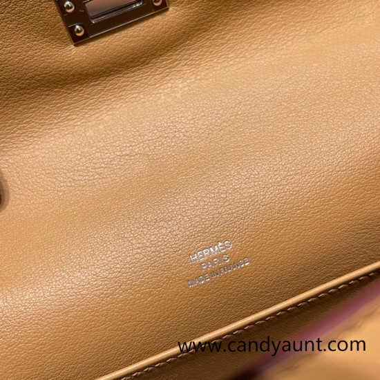 Hermes Kelly pochette swift 0M/Chai Silver Hardware Pochette--038 Hermes Kelly pochette swift 0M/Chai Silver Hardware Pochette--038