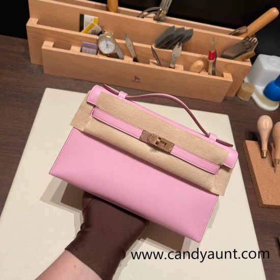 Hermes Kelly pochette swift X9/ Mauve Sylvestre Rosegold Hardware Pochette--039 Hermes Kelly pochette swift X9/ Mauve Sylvestre Rosegold Hardware Pochette--039