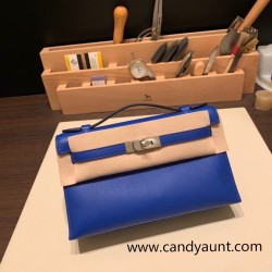 Hermes Kelly pochette swift 7T/ Blue Electric Silver Hardware Pochette--040