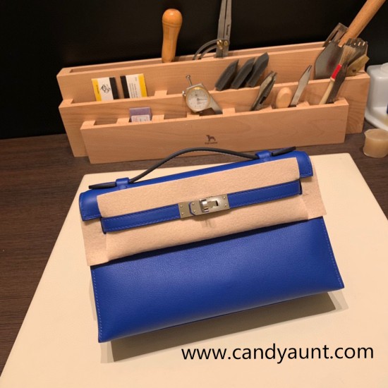 Hermes Kelly pochette swift 7T/ Blue Electric Silver Hardware Pochette--040 Hermes Kelly pochette swift 7T/ Blue Electric Silver Hardware Pochette--040