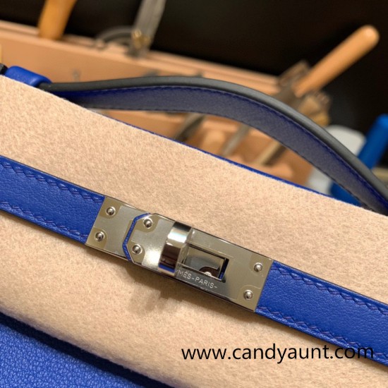 Hermes Kelly pochette swift 7T/ Blue Electric Silver Hardware Pochette--040 Hermes Kelly pochette swift 7T/ Blue Electric Silver Hardware Pochette--040