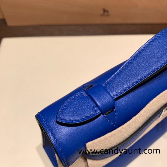 Hermes Kelly pochette swift 7T/ Blue Electric Silver Hardware Pochette--040 Hermes Kelly pochette swift 7T/ Blue Electric Silver Hardware Pochette--040