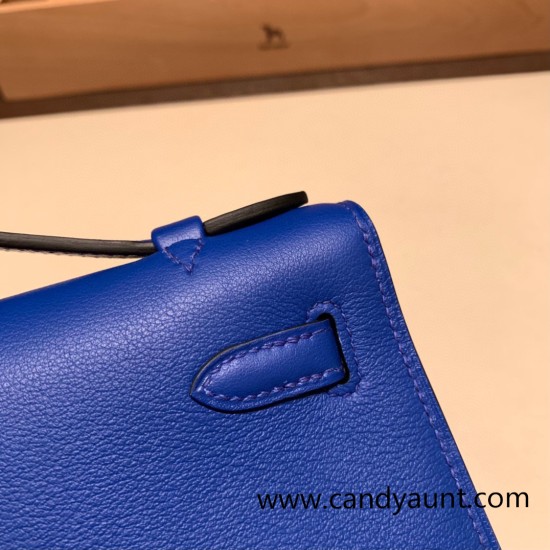 Hermes Kelly pochette swift 7T/ Blue Electric Silver Hardware Pochette--040 Hermes Kelly pochette swift 7T/ Blue Electric Silver Hardware Pochette--040