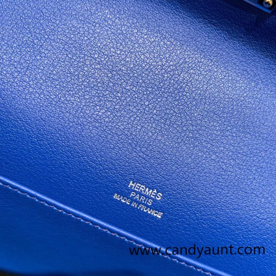 Hermes Kelly pochette swift 7T/ Blue Electric Silver Hardware Pochette--040 Hermes Kelly pochette swift 7T/ Blue Electric Silver Hardware Pochette--040