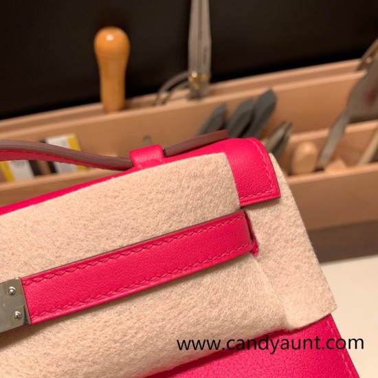Hermes Kelly pochette swift 0D /Rose Mexico Silver Hardware Pochette--044 Hermes Kelly pochette swift 0D /Rose Mexico Silver Hardware Pochette--044