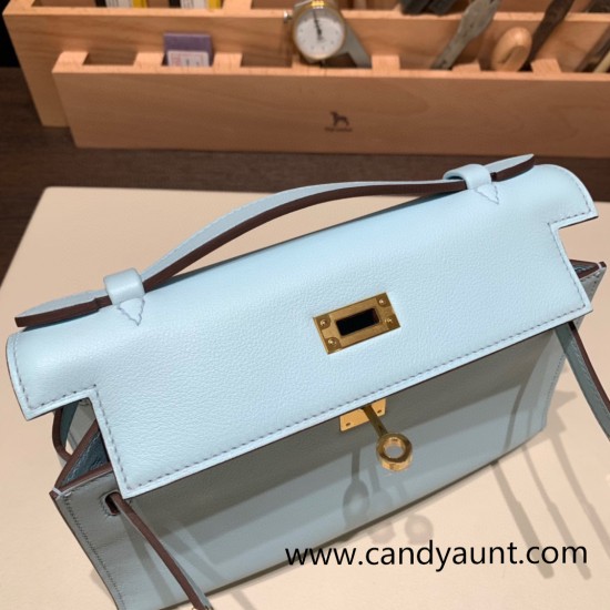 Hermes Kelly pochette swift 7R /Azur Gold Hardware Pochette--047 Hermes Kelly pochette swift 7R /Azur Gold Hardware Pochette--047