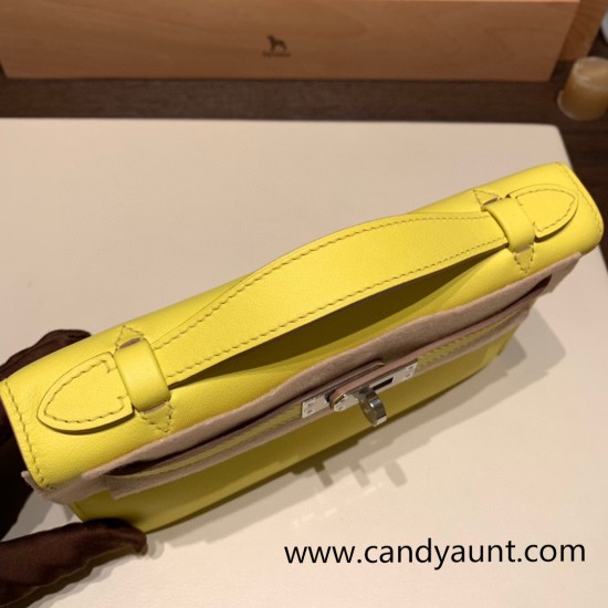 Hermes Kelly pochette swift 9R/ Lime Silver Hardware Pochette--048 Hermes Kelly pochette swift 9R/ Lime Silver Hardware Pochette--048