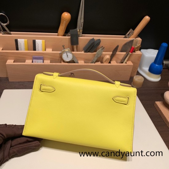 Hermes Kelly pochette swift 9R/ Lime Silver Hardware Pochette--048 Hermes Kelly pochette swift 9R/ Lime Silver Hardware Pochette--048