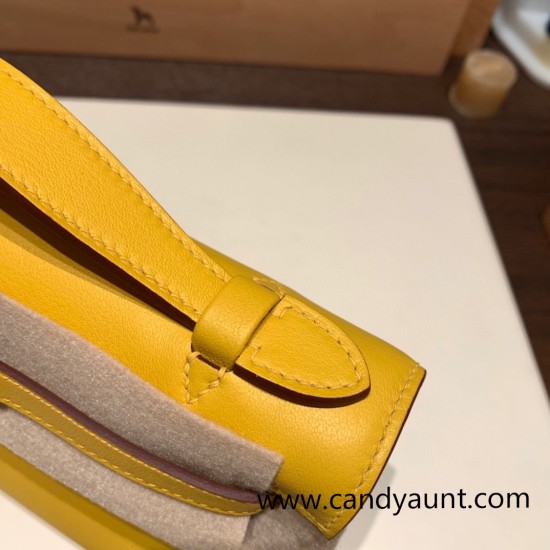 Hermes Kelly pochette swift 9D /Jaune Ambre Silver Hardware Pochette--049 Hermes Kelly pochette swift 9D /Jaune Ambre Silver Hardware Pochette--049