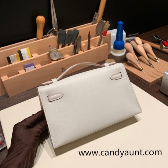 Hermes Kelly pochette swift 80 /Pearl Grey Gold Hardware Pochette--050 Hermes Kelly pochette swift 80 /Pearl Grey Gold Hardware Pochette--050