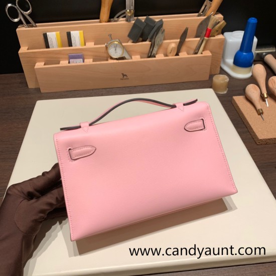 Hermes Kelly pochette swift 3Q/ Rose Sakura Gold Hardware Pochette--052 Hermes Kelly pochette swift 3Q/ Rose Sakura Gold Hardware Pochette--052
