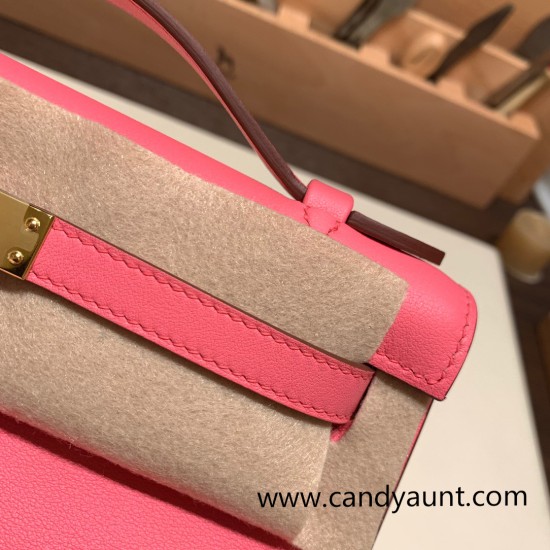 Hermes Kelly pochette swift 8W /Rose Azalee Gold Hardware Pochette--053 Hermes Kelly pochette swift 8W /Rose Azalee Gold Hardware Pochette--053