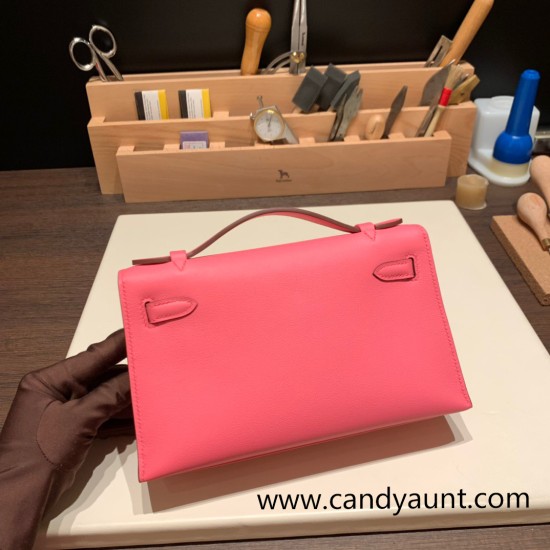 Hermes Kelly pochette swift 8W /Rose Azalee Gold Hardware Pochette--053 Hermes Kelly pochette swift 8W /Rose Azalee Gold Hardware Pochette--053