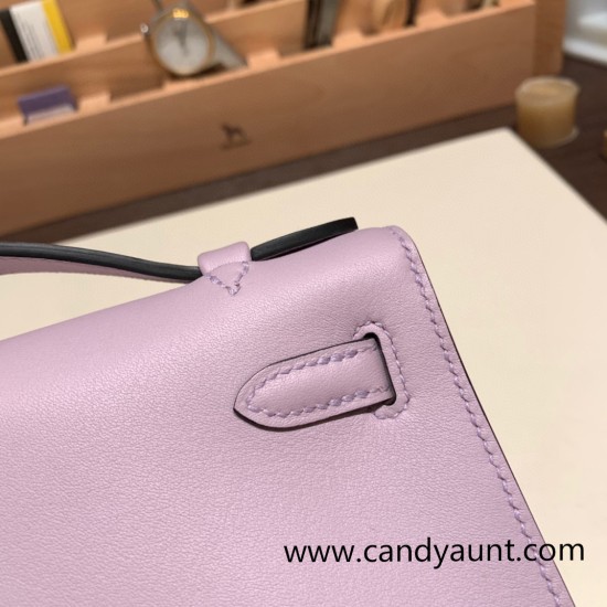 Hermes Kelly pochette swift 5H Cyclamen Silver Hardware Pochette--056 Hermes Kelly pochette swift 5H Cyclamen Silver Hardware Pochette--056