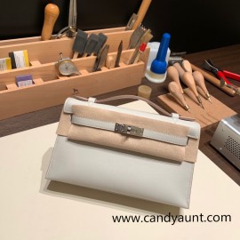  80 /Pearl Grey Silver Hardware kelly pochette  swift 