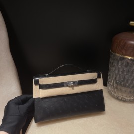 ostrich kelly pochette  89/Black (Noir) 