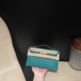 ostrich kelly pochette  U4/Vert Vertigo  