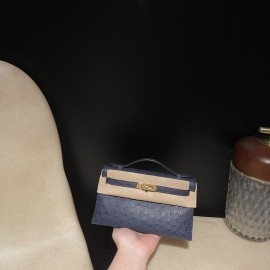 ostrich kelly pochette 73/Blue Saphir  