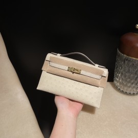 ostrich kelly pochette  3C/Parchemin  