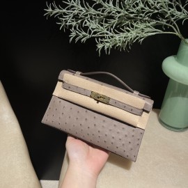 ostrich kelly pochette  M8/Gris Asphalt  