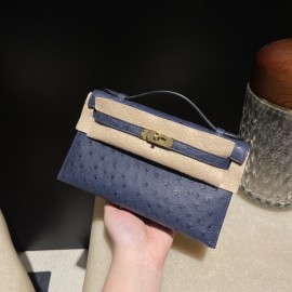 ostrich kelly pochette 73/Blue Saphir  