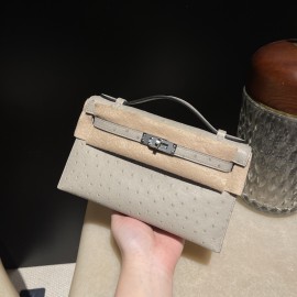 ostrich kelly pochette  4Z/Gris Mouette  