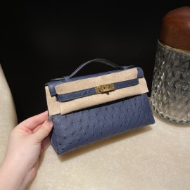 ostrich kelly pochette 73/Blue Saphir  