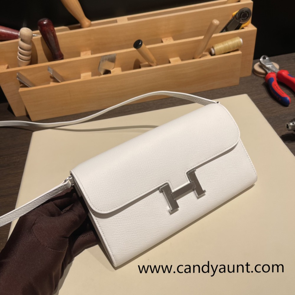 01/White (Blanc) / Silver Hardware   Full Handmade Kelly to go   epsom  