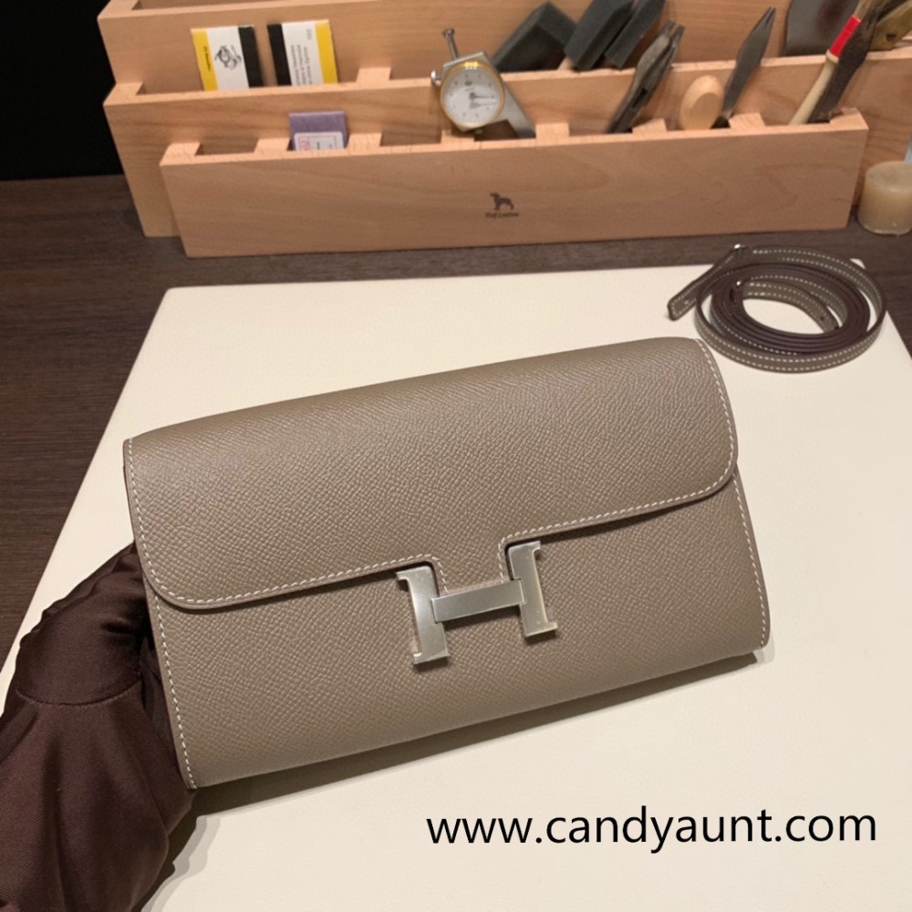 18/Étoupe Grey (Étoupe)   Silver Hardware Full Handmade Kelly to go   epsom  