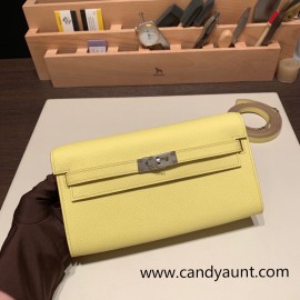  9R/Limeライム Silver Hardware  Full Handmade Kelly Wallet Long To Go  epsom 