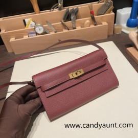  55/Rouge H   Gold Hardware   Full Handmade Kelly Wallet Long To Go   epsom  