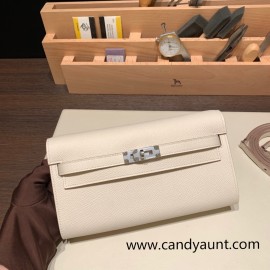 10/Craie   Silver Hardware   Full Handmade Kelly Wallet Long To Go   epsom  