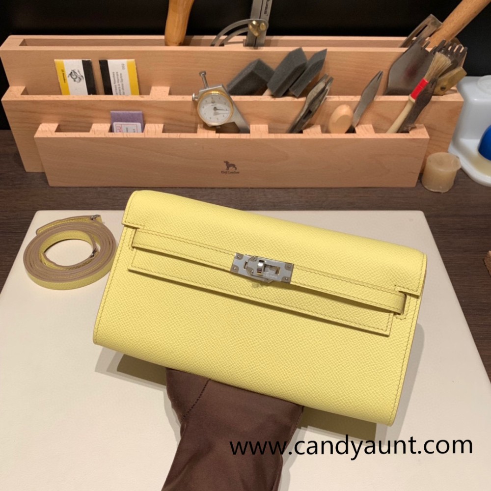  epsom  9R/Lime  Silver Hardware  Full Handmade Kelly Wallet Long To Go   epsom  