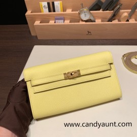  9R/Lime  Gold Hardware  Full Handmade Kelly Wallet Long To Go   epsom  