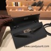  89/Black (Noir)  Silver Hardware  Full Handmade Kelly Wallet Long To Go   epsom  