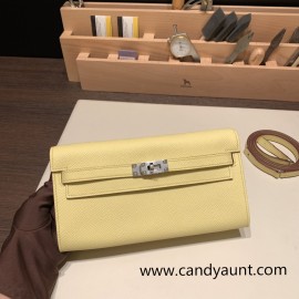 1Z/Jaune Poussin   Silver Hardware Full Handmade Kelly Wallet Long To Go   epsom  