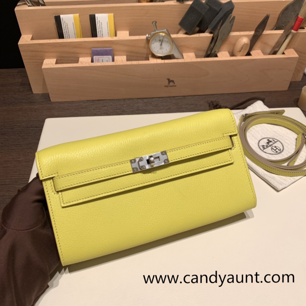  9R/Lime  ライム Silver Hardware  Full Handmade Kelly Wallet Long To Go   epsom  