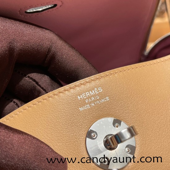 Hermes Lindy 26cm evercolor 0M/Chai & X9 /Mauve Sylvestre Silver Hardware lindy26-005 Hermes Lindy 26cm evercolor 0M/Chai & X9 /Mauve Sylvestre Silver Hardware lindy26-005