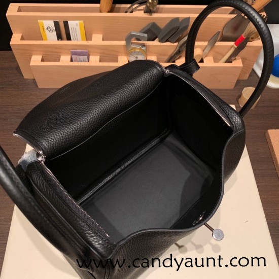 Hermes Lindy 26cm Clemence 89/ Black (Noir) Silver Hardware lindy26-011 Hermes Lindy 26cm Clemence 89/ Black (Noir) Silver Hardware lindy26-011