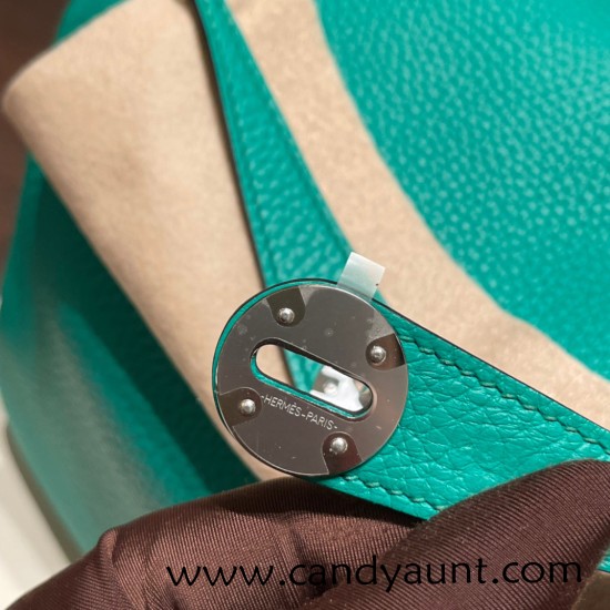 Hermes Lindy 26cm Clemence 6W/ Menthe& 18 /Étoupe Grey (Étoupe) lindy26-019 Hermes Lindy 26cm Clemence 6W/ Menthe& 18 /Étoupe Grey (Étoupe) lindy26-019