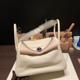 Hermes Lindy 26cm Clemence 10 /Craie Silver Hardware lindy26-037