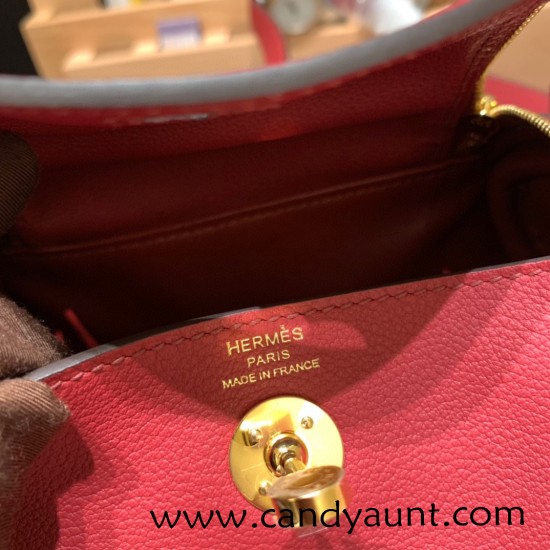 Hermes Mini Lindy Evercolor K1 / Rouge Grenat Gold Hardware 003 Hermes Mini Lindy Evercolor K1 / Rouge Grenat Gold Hardware 003