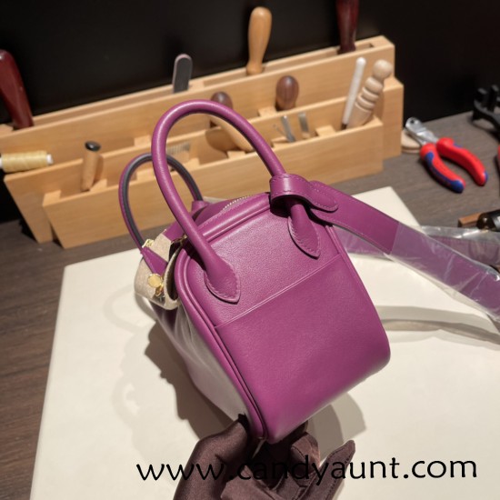 Hermes Mini Lindy swift P9 /Anemone Gold Hardware 008 Hermes Mini Lindy swift P9 /Anemone Gold Hardware 008