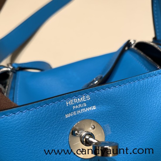 Hermes Mini Lindy 0F/ Blue Frida 0F /Blue Frida Silver Hardware 015 Hermes Mini Lindy 0F/ Blue Frida 0F /Blue Frida Silver Hardware 015