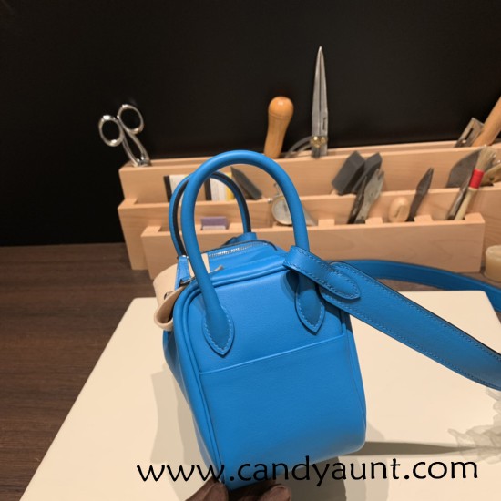 Hermes Mini Lindy 0F/ Blue Frida 0F /Blue Frida Silver Hardware 015 Hermes Mini Lindy 0F/ Blue Frida 0F /Blue Frida Silver Hardware 015