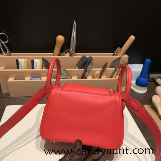Hermes Mini Lindy swift S3/Rouge Cœur Gold Hardware 023 Hermes Mini Lindy swift S3/Rouge Cœur Gold Hardware 023