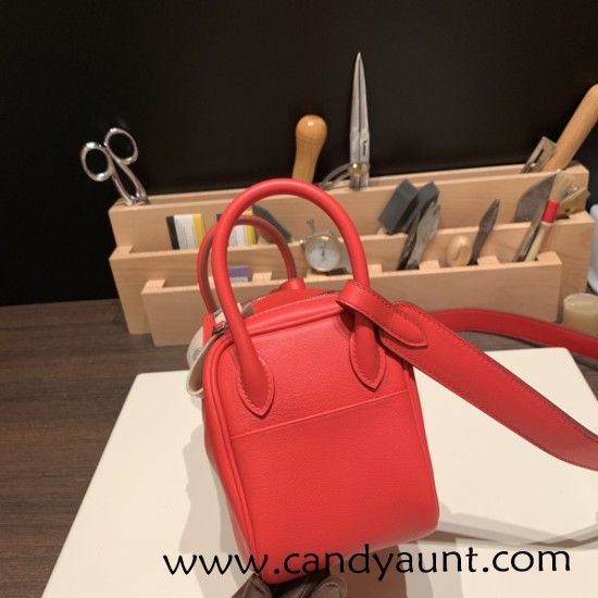 Hermes Mini Lindy S3/Rouge Cœur Silver Hardware 024 Hermes Mini Lindy S3/Rouge Cœur Silver Hardware 024